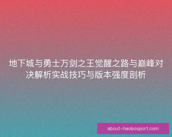 地下城与勇士万剑之王觉醒之路与巅峰对决解析实战技巧与版本强度剖析